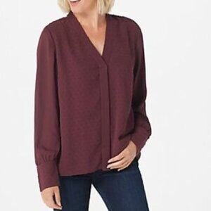 Laurie Felt Wine Dot Long Sleeve Blouse Size XL NWT